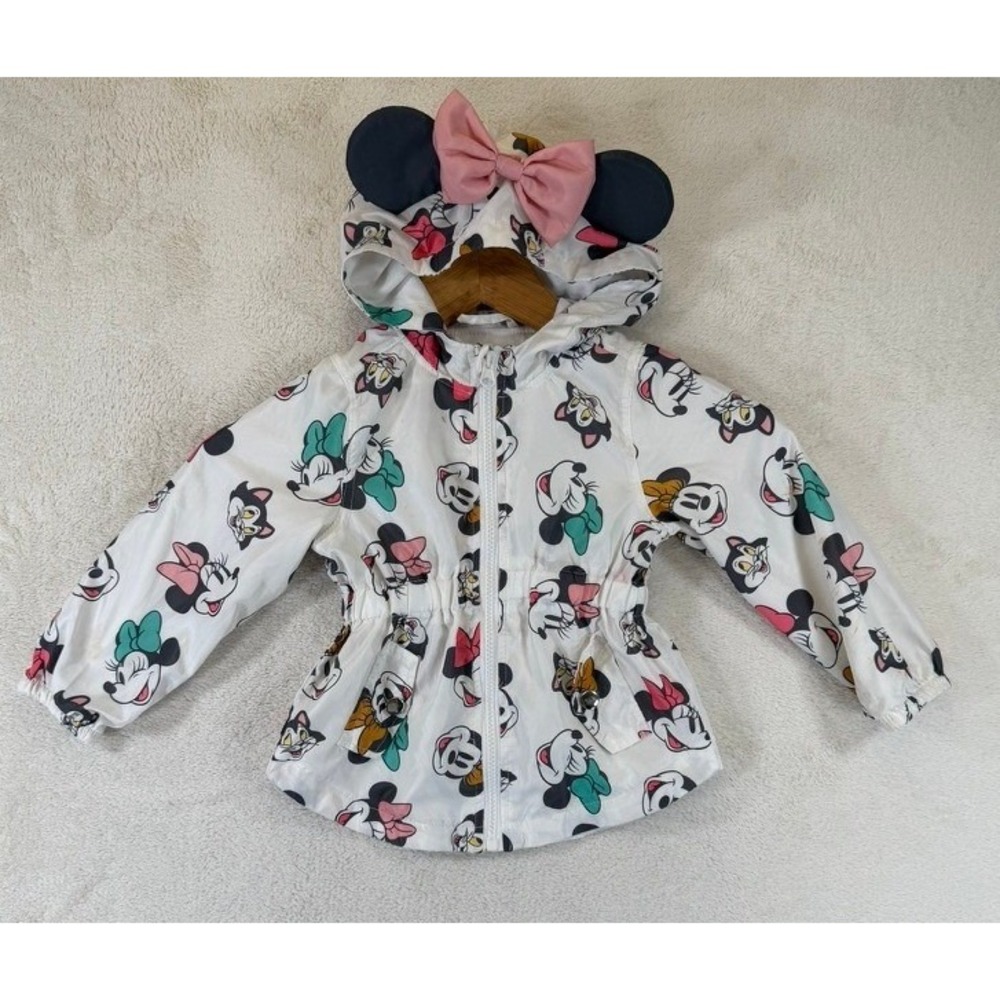 Disney Junior Minnie Mouse Figaro Hooded Windbreaker Jacket White Girls 3T